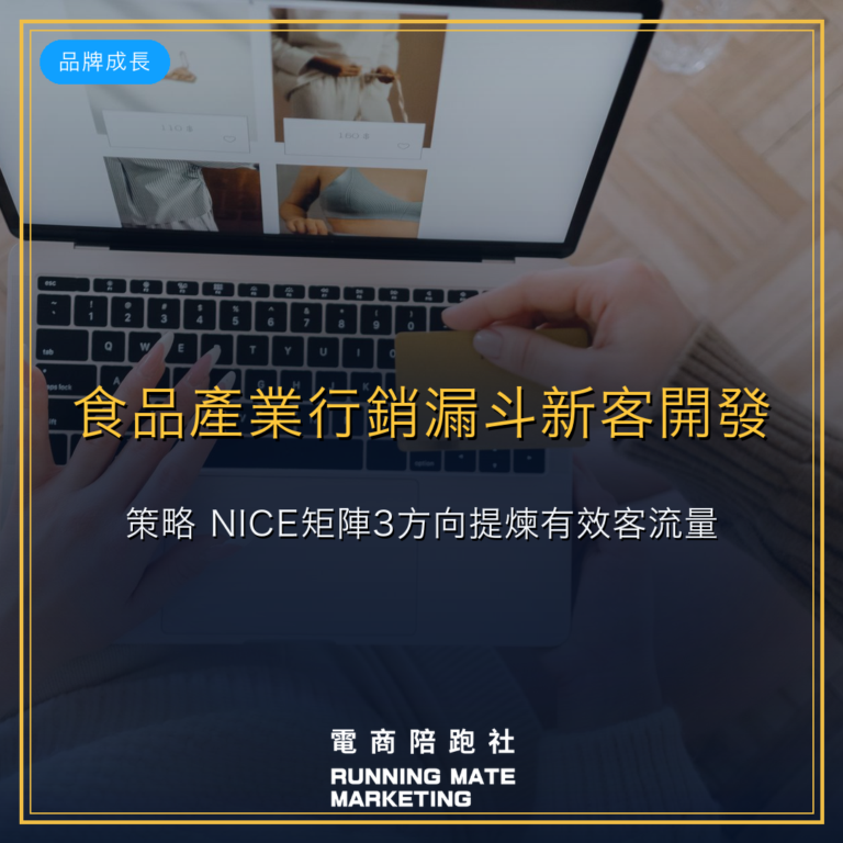 食品產業行銷漏斗新客開發策略:NICE矩陣3方向提煉有效客流量。