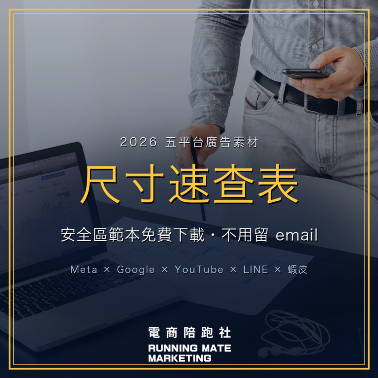 廣告素材規格 2026 尺寸速查表與安全區範本下載,涵蓋 Meta、Google、YouTube、LINE、蝦皮五平台