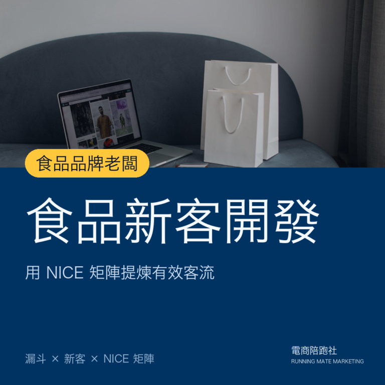 食品產業行銷漏斗新客開發策略:NICE矩陣3方向提煉有效客流量。